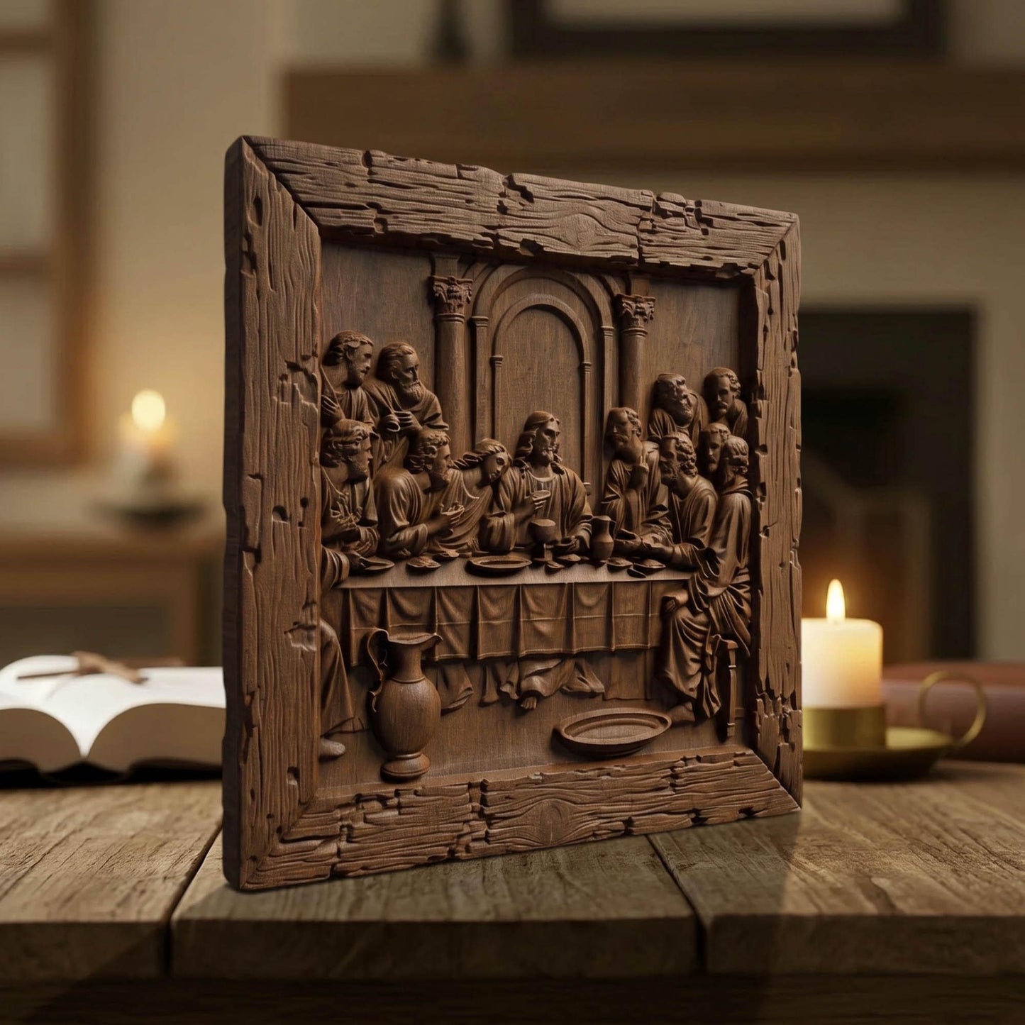 The Last Supper 6 Wooden Carved Handmade Christian Icon  Byzantine Greek Orthodox Home Decor Cretan Holy Carvings