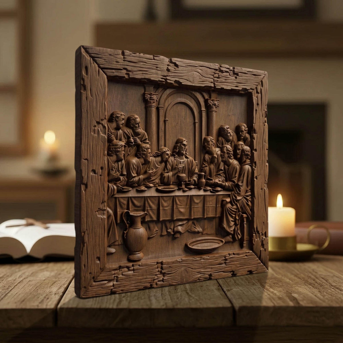 The Last Supper 6 Wooden Carved Handmade Christian Icon  Byzantine Greek Orthodox Home Decor Cretan Holy Carvings