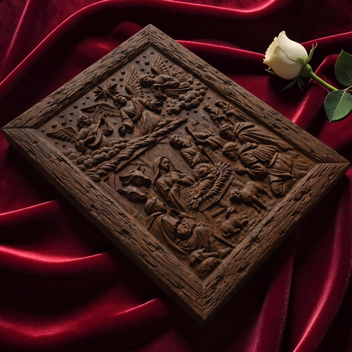 The Birth of Jesus Christ and the Shepherds Wooden Carved Handmade Christian Icon  Byzantine Greek Orthodox Home Decor Cretan Holy Carvings