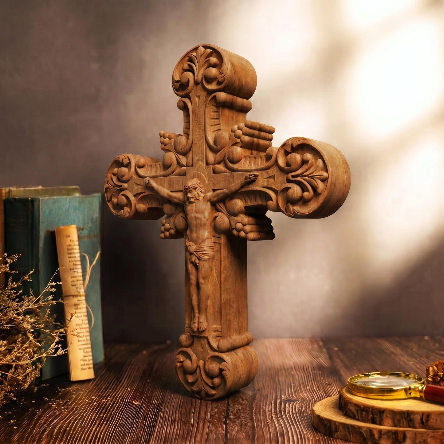 Hand Carved Cross No 7 | Wood Byzantine Greek Christian Wall Art Cretan Holy Carvings