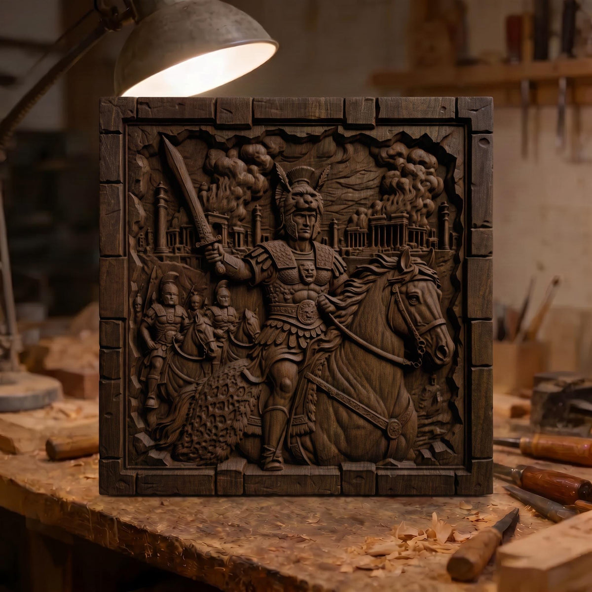 Alexander the Great 3D Wooden Bas Relief Panel Art Sculptural Gift Idea Cretan Holy Carvings
