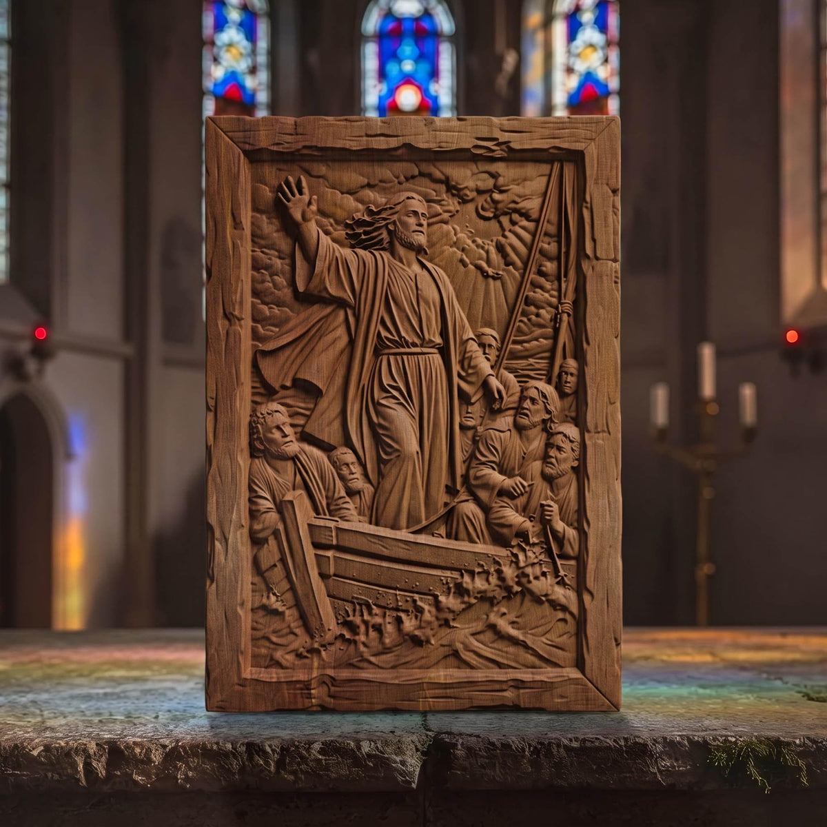 Jesus Christ Calms the Waters Wooden Carved Handmade Christian Icon  Byzantine Greek Orthodox Home Decor Cretan Holy Carvings