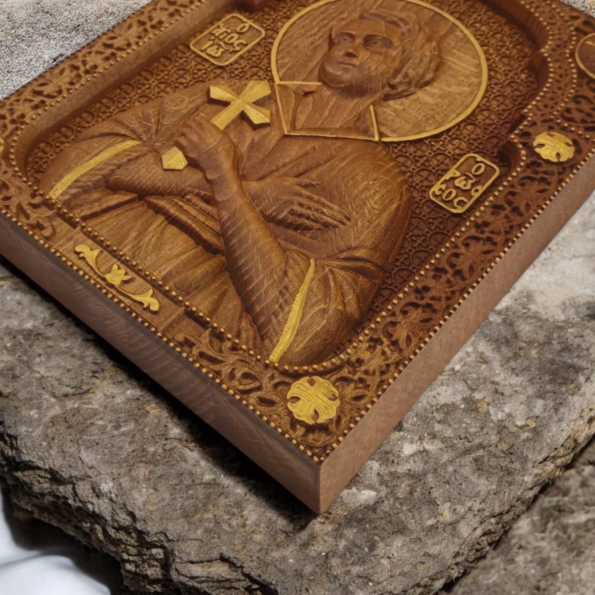 Saint John the Russian Wooden Carved Handmade Christian Icon. Byzantine Greek Orthodox Home Art Decor.