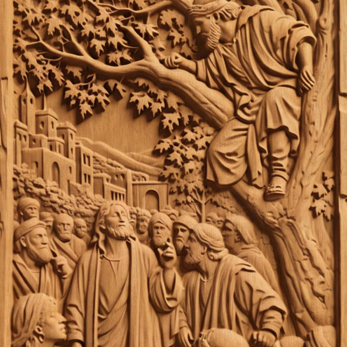 Jesus Talking to Zacchaeus on a Tree Wooden Carved Handmade Christian Icon  Byzantine Greek Orthodox Home Decor Cretan Holy Carvings