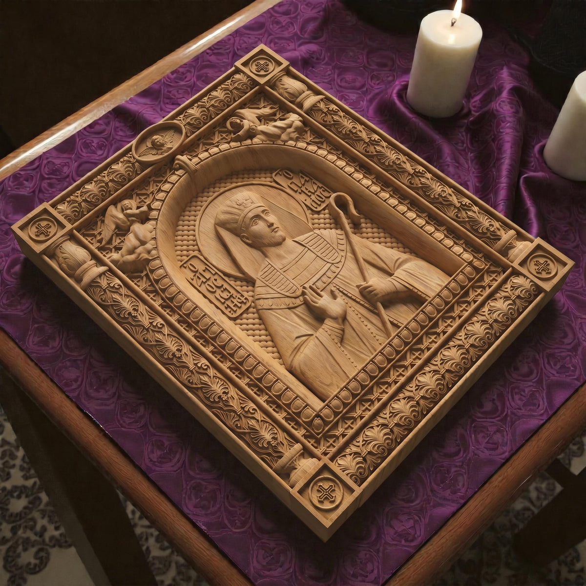 Patriarch Joseph Wooden Carved Handmade Christian Icon | Byzantine Greek Orthodox Home Art Decor