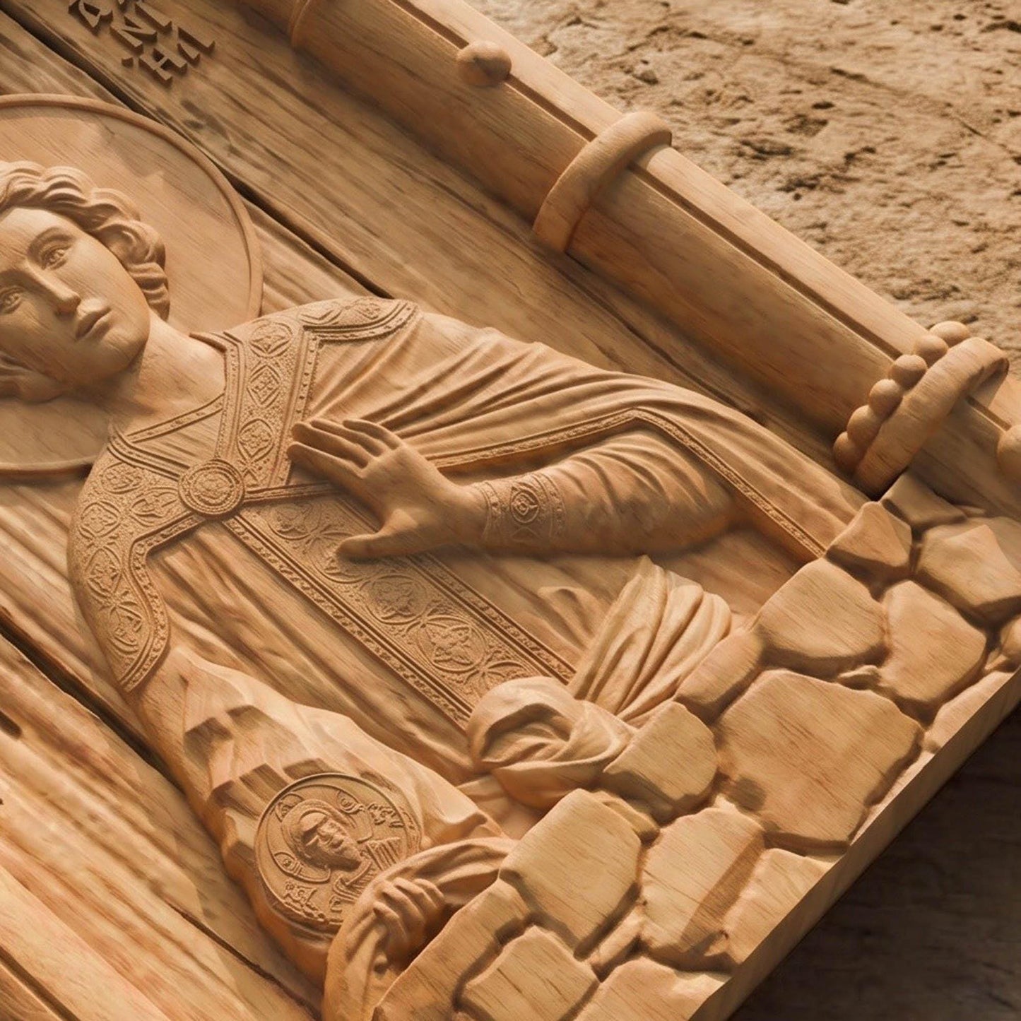 Prophet Daniel Wooden Carved Handmade Christian Icon Patron Saint of Courage, Fortitude, and Strength Flat Side Natural Wood Color Cretan Holy Carvings
