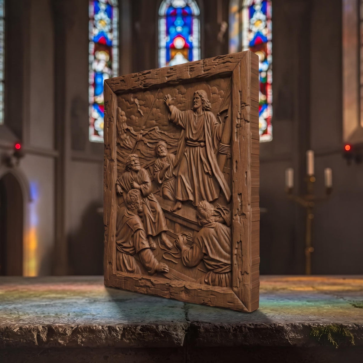 Jesus Christ Calms the Weather Wooden Carved Handmade Christian Icon  Byzantine Greek Orthodox Home Decor Cretan Holy Carvings