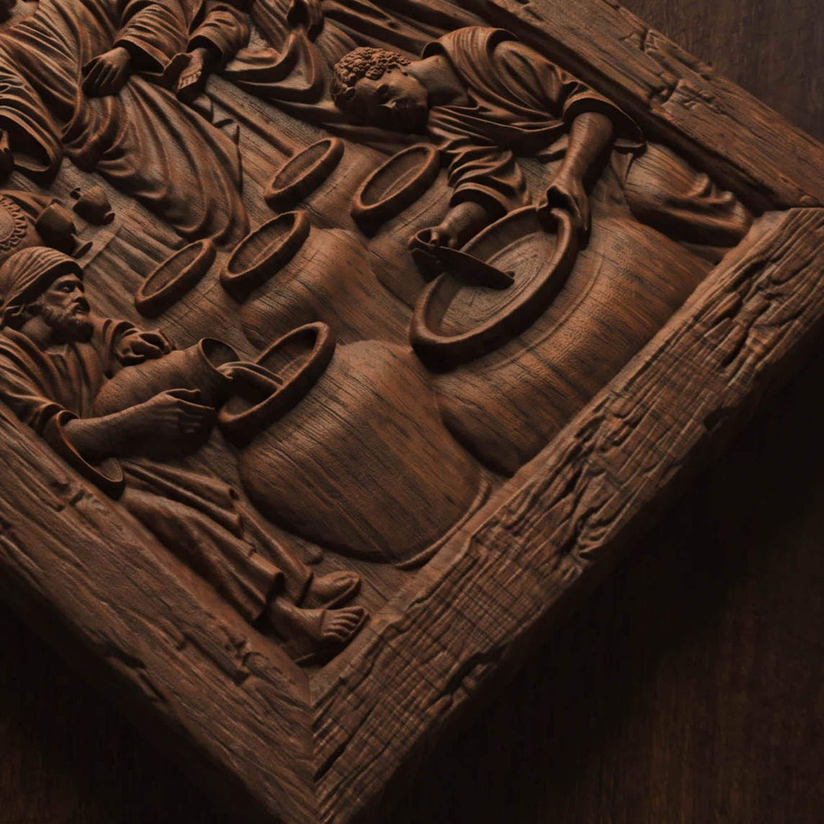 Jesus Christ and the Miracle at Cana Wooden Carved Handmade Christian Icon  Byzantine Greek Orthodox Home Decor Cretan Holy Carvings