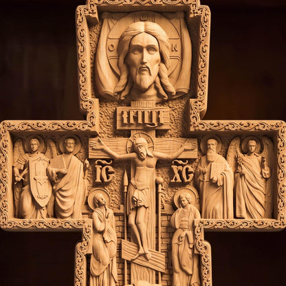 Hand Carved Cross No 15 | Wood Byzantine Greek Christian Wall Art Cretan Holy Carvings