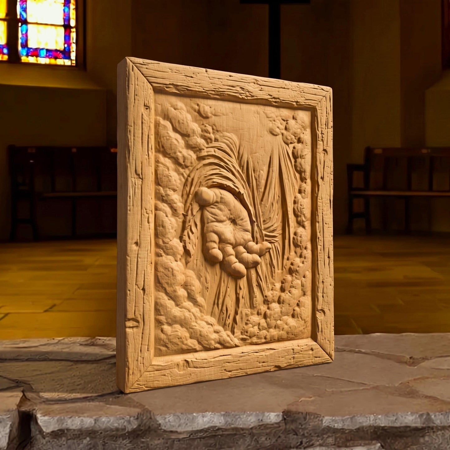 God's Hand of Help Wooden Carved Handmade Christian Icon  Byzantine Greek Orthodox Home Decor Cretan Holy Carvings