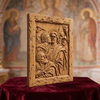 Judas Kiss Betraying Jesus Christ Wooden Carved Handmade Christian Icon  Byzantine Greek Orthodox Home Decor Cretan Holy Carvings