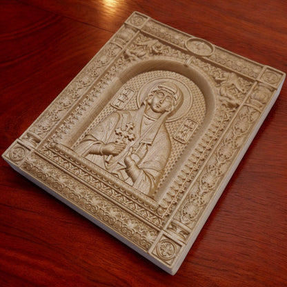 Saint Marina Wooden Carved Handmade Christian Icon. Byzantine Greek Orthodox Home Art Decor.