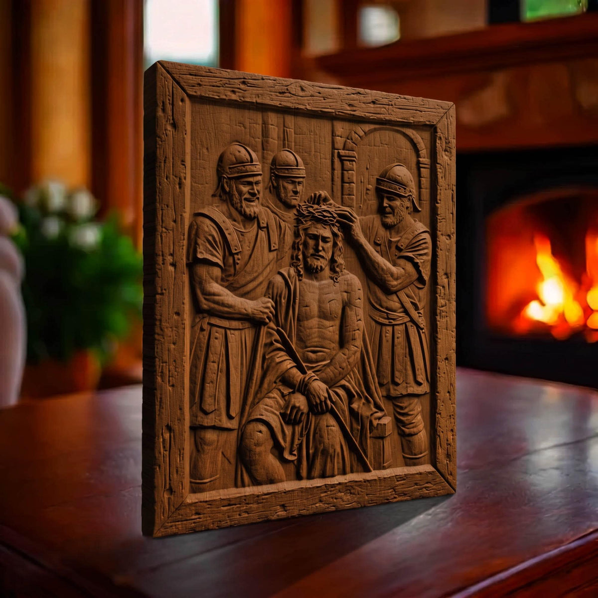 Jesus Christ Tortured by Roman Soldiers Wooden Carved Handmade Christian Icon  Byzantine Greek Orthodox Home Art Decor Cretan Holy Carvings