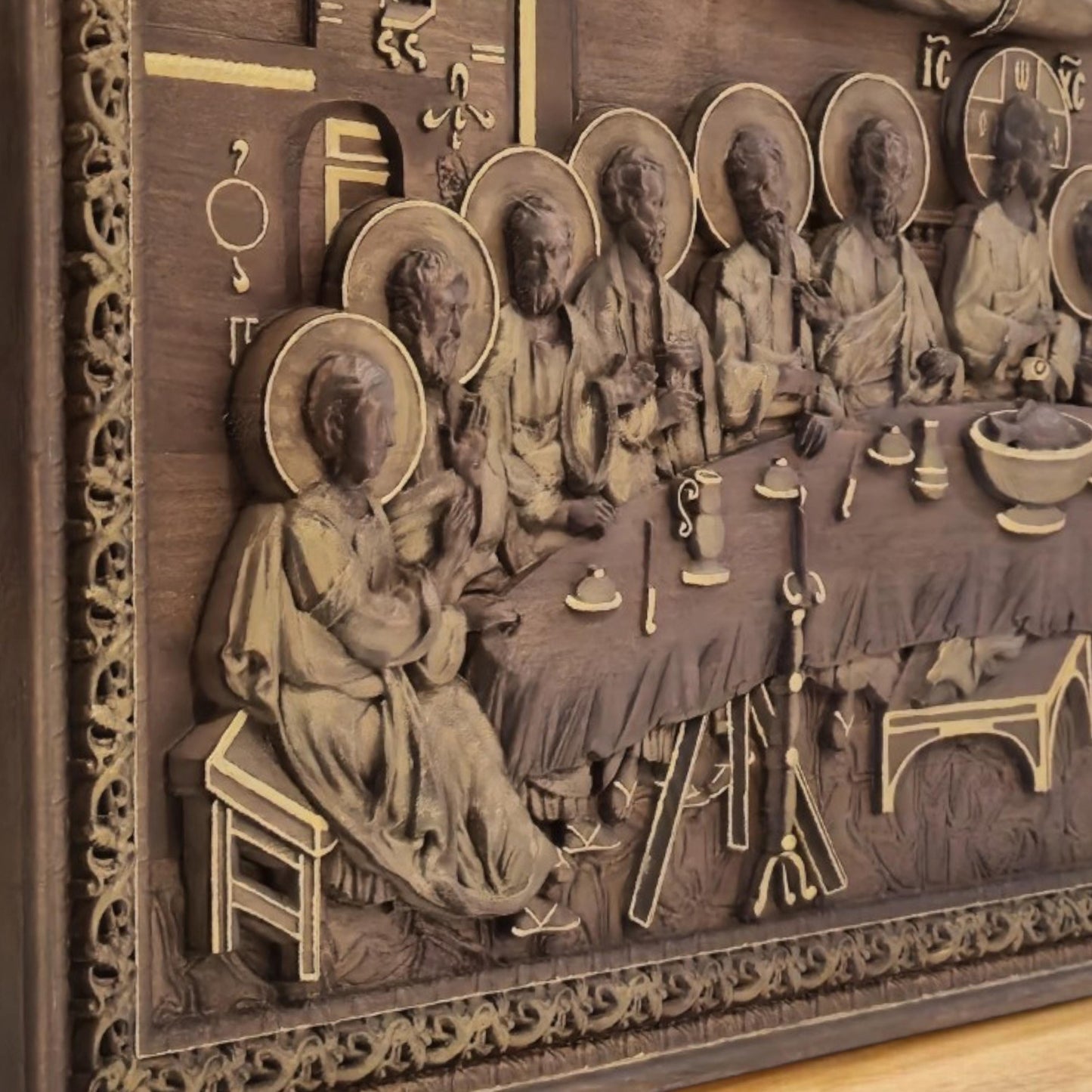 Last Supper Wooden Carved Handmade Christian Icon | Byzantine Greek Orthodox Home Art Decor