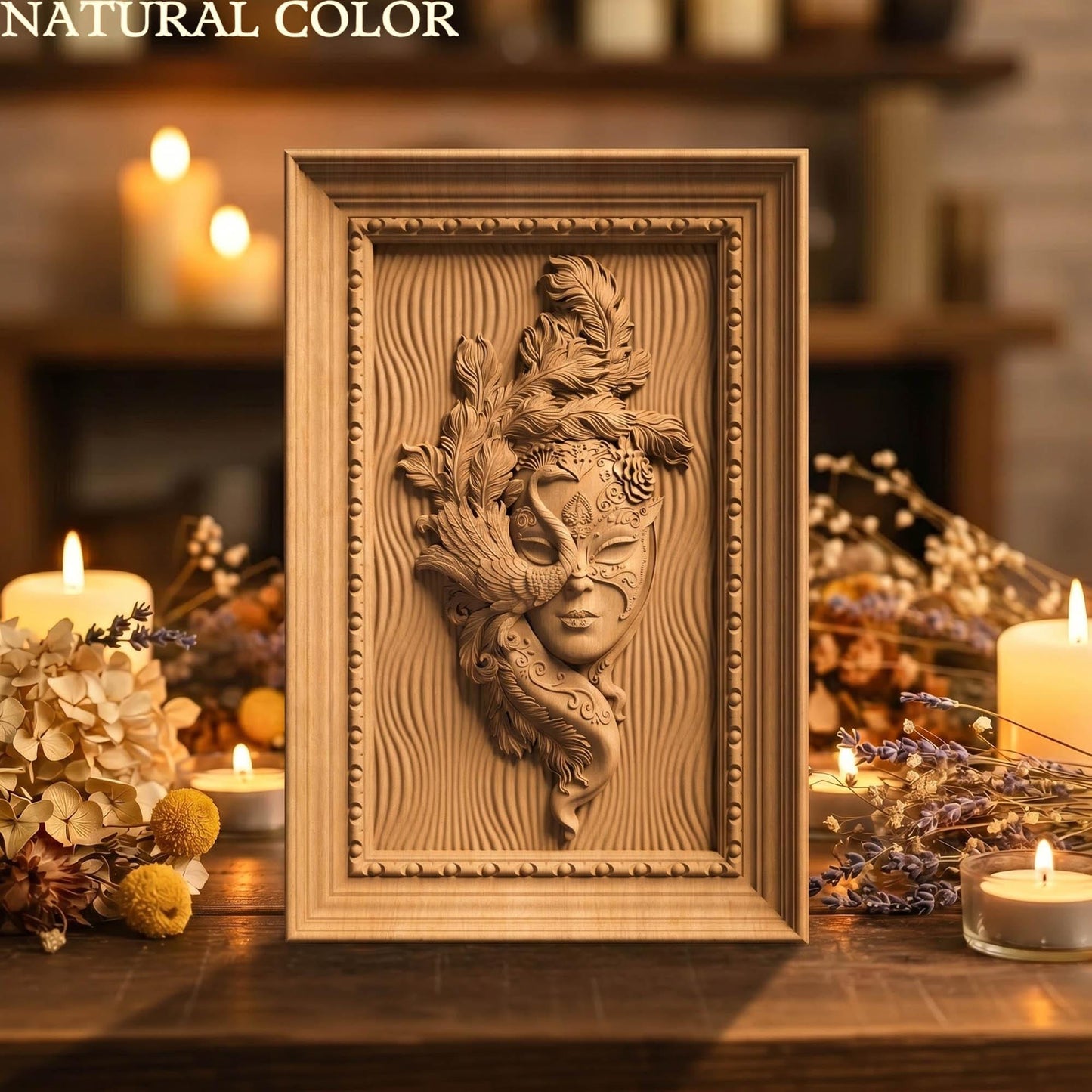 Masked Girl Wooden Bas Relief | Wood Panel Art | Sculptural Gift Idea