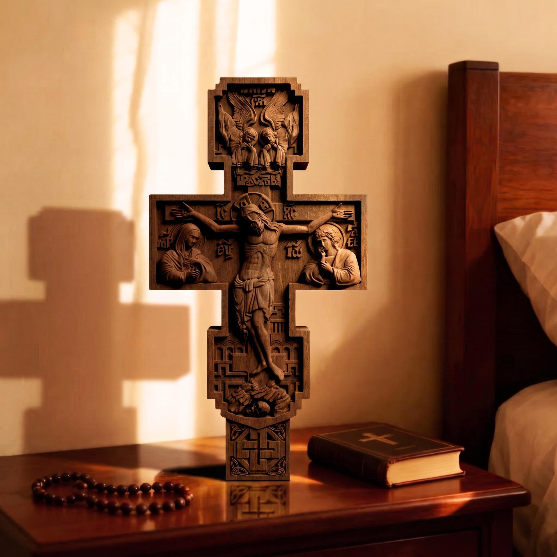Hand Carved Cross No 3 | Wood Byzantine Greek Christian Wall Art Cretan Holy Carvings