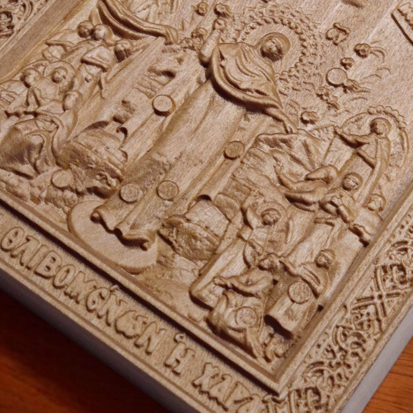 Mother of God Joy of All Who Sorrow Wooden Carved Handmade Christian Icon. Byzantine Greek Orthodox Home Art Decor.