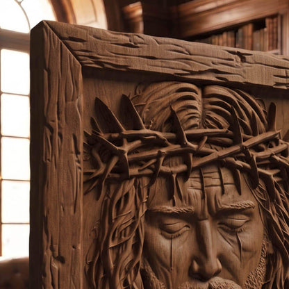 Jesus Christ Face Wooden Carved Handmade Christian Icon  Byzantine Greek Orthodox Home Decor Cretan Holy Carvings