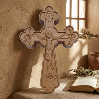 Hand Carved Cross No 2 | Wood Byzantine Greek Christian Wall Art
