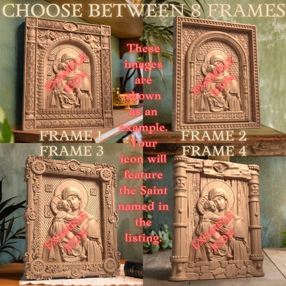 Prophet Solomon Wooden Carved Handmade Christian Icon Left Side Natural Wood Color Cretan Holy Carvings