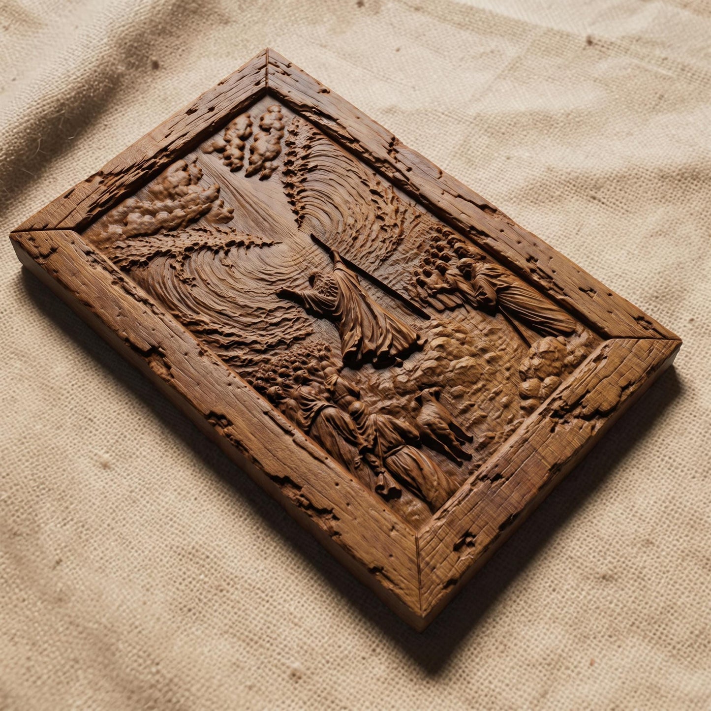 Moses Dividing the Waters Wooden Carved Handmade Christian Icon  Byzantine Greek Orthodox Home Decor Cretan Holy Carvings
