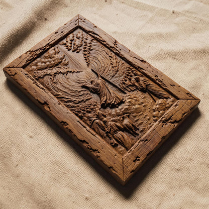 Moses Dividing the Waters Wooden Carved Handmade Christian Icon  Byzantine Greek Orthodox Home Decor Cretan Holy Carvings