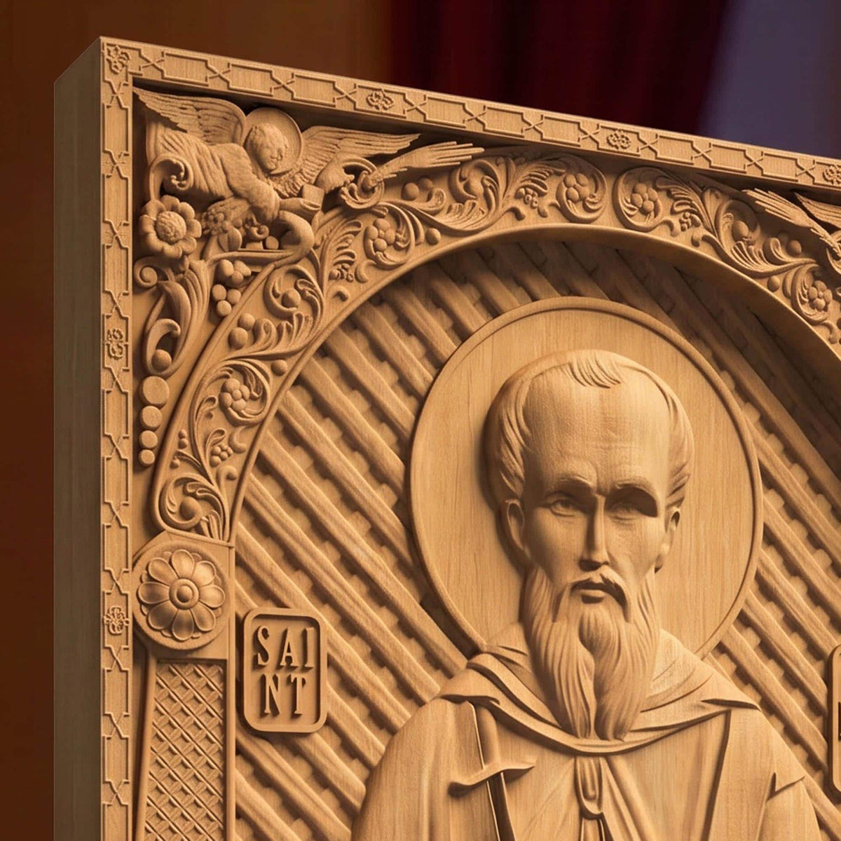 Saint Columba Wooden Carved Handmade Christian Icon | Byzantine Greek Orthodox Home Art Decor