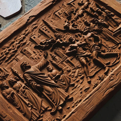 Jesus Christ Helps the Two Possessed Men Wooden Carved Handmade Christian Icon  Byzantine Greek Orthodox Home Art Decor Cretan Holy Carvings
