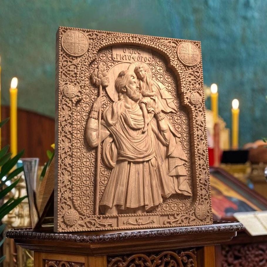 Άγιος Χριστόφορος Ξυλόγλυπτη Εικόνα.
