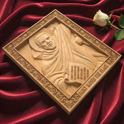 Saint Moses the Black Wooden Carved Handmade Christian Icon Patron Saint of Africa and non-violence Flat Side Natural Wood Color Cretan Holy Carvings