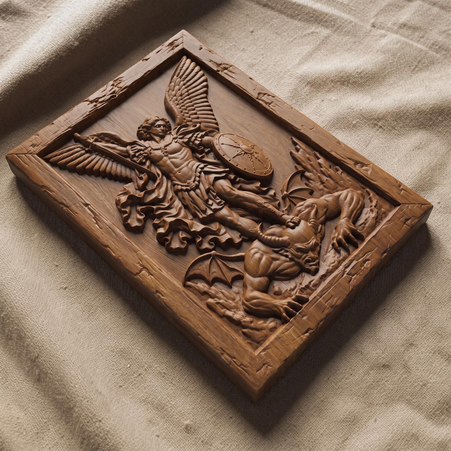 Archangel Michael Victorius Wooden Carved Handmade Christian Icon  Byzantine Greek Orthodox Home Decor Cretan Holy Carvings