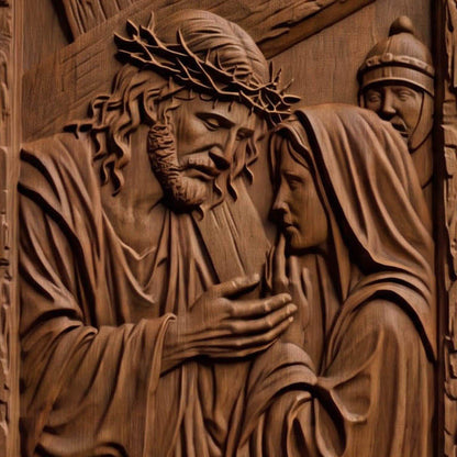 Virgin Mary Supports Jesus Wooden Carved Handmade Christian Icon  Byzantine Greek Orthodox Home Decor Cretan Holy Carvings