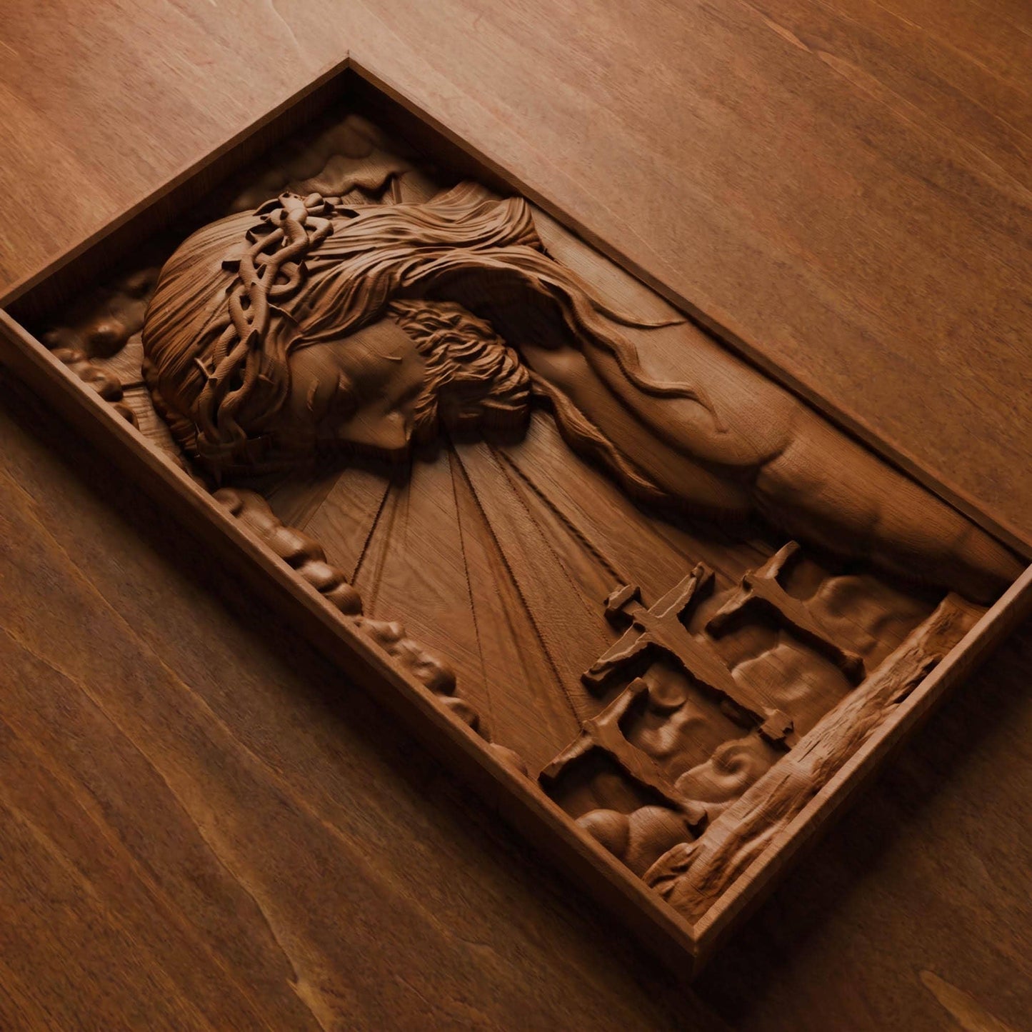Jesus Christ on the Cross Along with the Two Thieves Wooden Carved Handmade Christian Icon  Byzantine Greek Orthodox Home Art Decor Cretan Holy Carvings