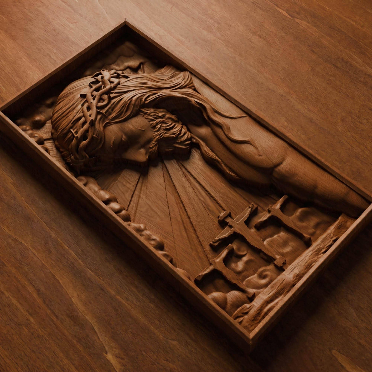 Jesus Christ on the Cross Along with the Two Thieves Wooden Carved Handmade Christian Icon  Byzantine Greek Orthodox Home Art Decor Cretan Holy Carvings