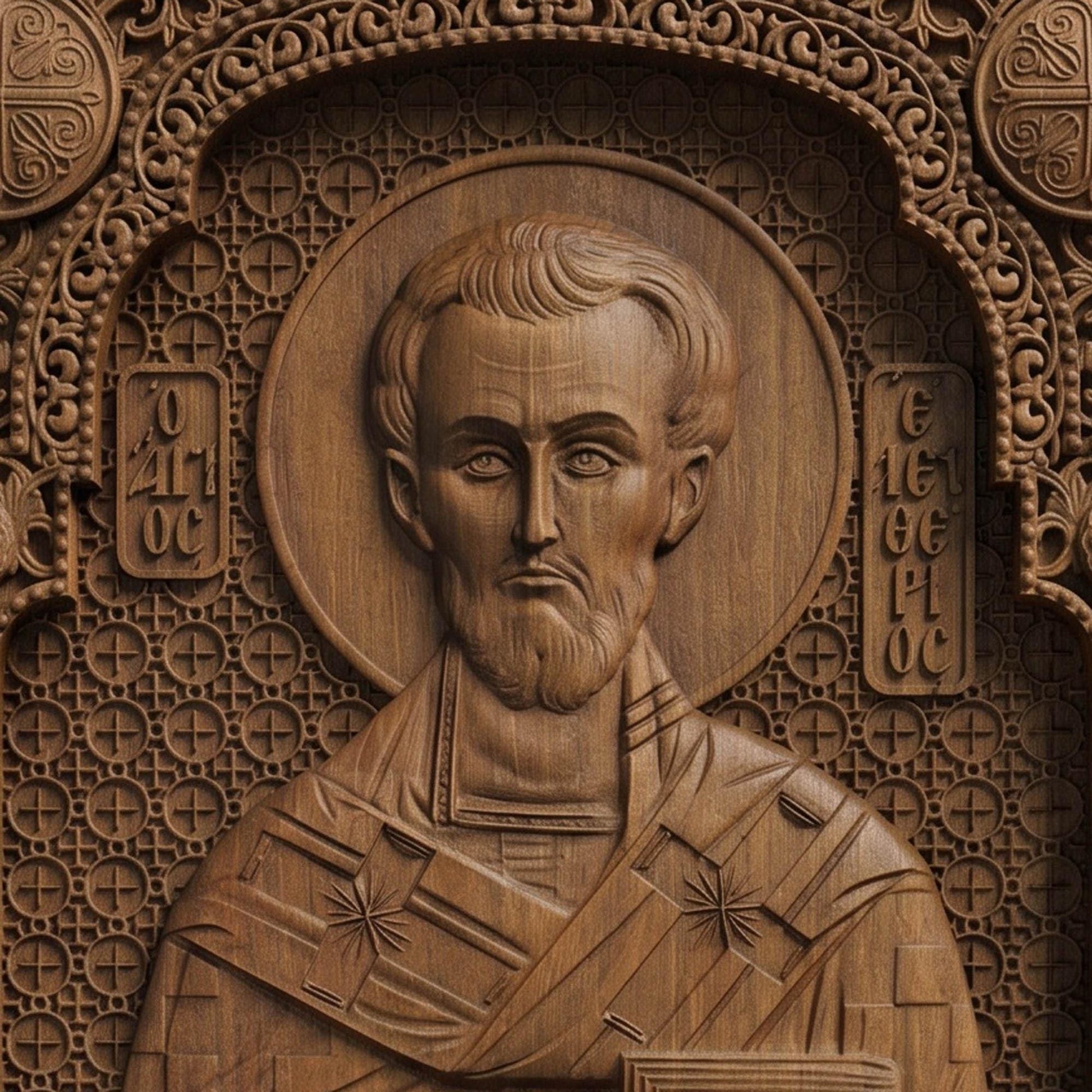 Saint Eleftherios Patron Saint of Pregnant Women Wooden Carved Handmade Christian Icon | Byzantine Greek Orthodox Home Art Decor