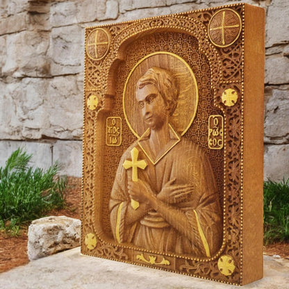 Saint John the Russian Wooden Carved Handmade Christian Icon. Byzantine Greek Orthodox Home Art Decor.