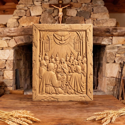 Pentecoste the Holy Spirit as Tongues of Fire Wooden Carved Handmade Christian Icon  Byzantine Greek Orthodox Home Decor Cretan Holy Carvings