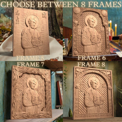 Mark the Evangelist Wooden Carved Handmade Christian Icon. Byzantine Greek Orthodox Home Art Decor.