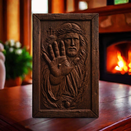 Jesus Christ Wound Wooden Carved Handmade Christian Icon  Byzantine Greek Orthodox Home Art Decor Cretan Holy Carvings