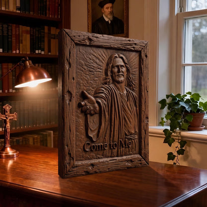 Jesus Christ - Come to Me Wooden Carved Handmade Christian Icon  Byzantine Greek Orthodox Home Decor Cretan Holy Carvings