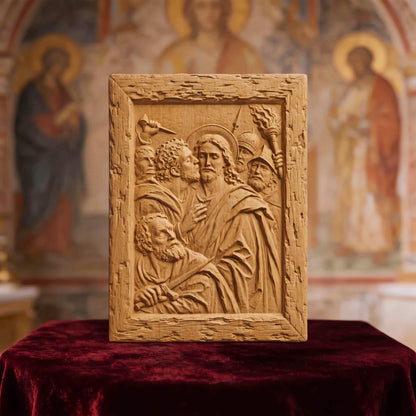 Judas Kiss Betraying Jesus Christ Wooden Carved Handmade Christian Icon  Byzantine Greek Orthodox Home Decor Cretan Holy Carvings