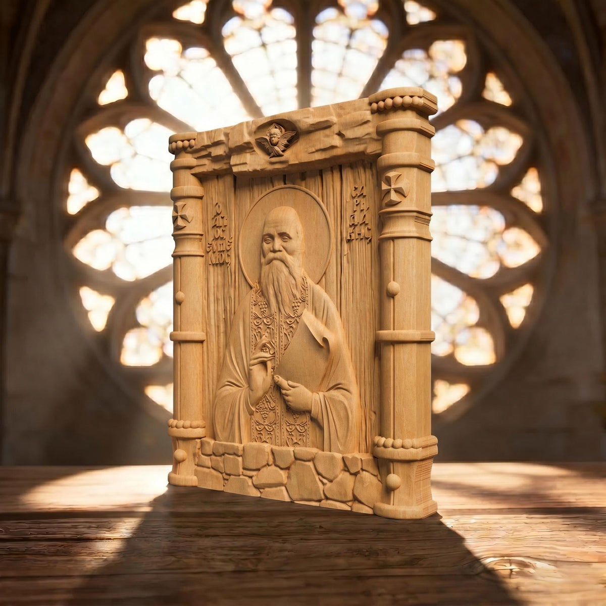 Αγιος Ευμενιος Σαριδακης Right Side Natural Wood Color Cretan Holy Carvings