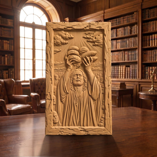 Jesus Christ Feeds the 5000 Wooden Carved Handmade Christian Icon  Byzantine Greek Orthodox Home Decor Cretan Holy Carvings