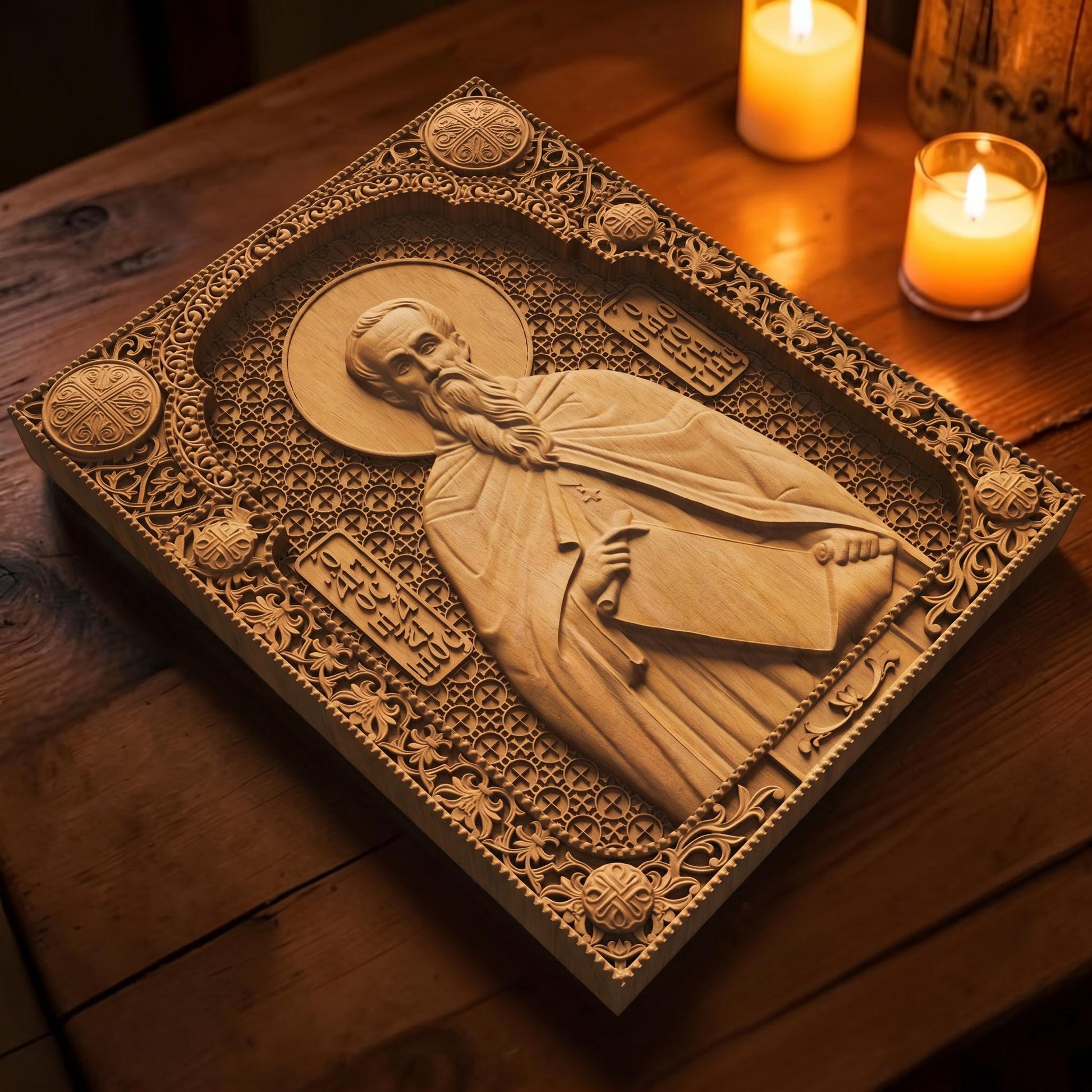 Saint Gregory the Confessor Wooden Carved Handmade Christian Icon | Byzantine Greek Orthodox Home Art Decor