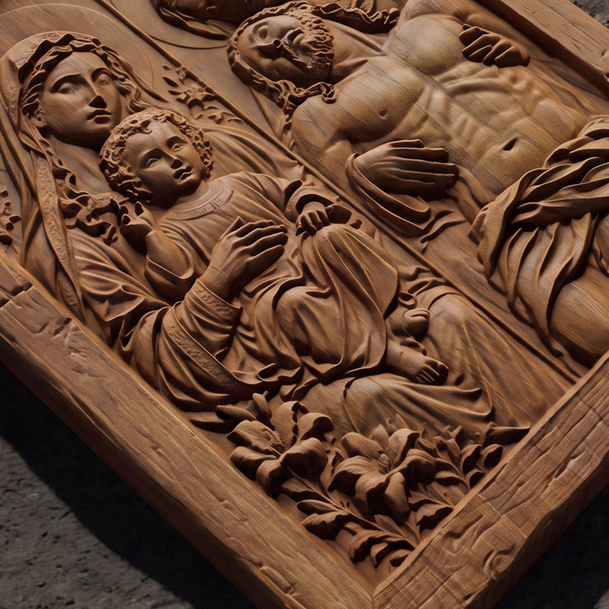 Jesus and Mother Mary Wooden Carved Handmade Christian Icon  Byzantine Greek Orthodox Home Decor Cretan Holy Carvings
