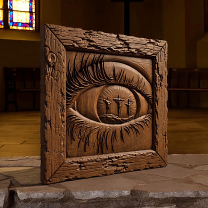 Eye Looking at God Wooden Carved Handmade Christian Icon  Byzantine Greek Orthodox Home Art Decor Cretan Holy Carvings