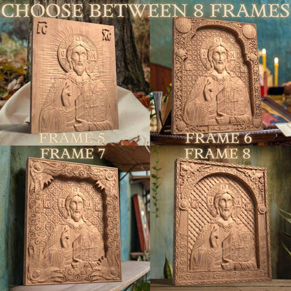 Jesus Christ Wooden Carved Handmade Christian Icon. Byzantine Greek Orthodox Home Art Decor.