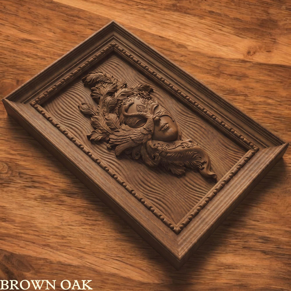 Masked Girl Wooden Bas Relief | Wood Panel Art | Sculptural Gift Idea