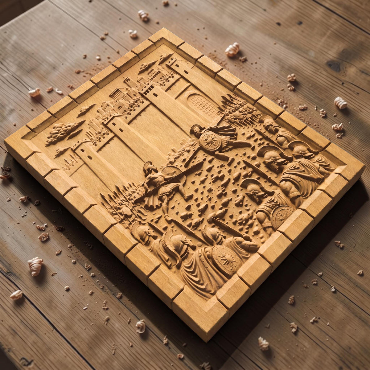 Achilles Fights Hector of Troy 3D Wooden Bas Relief Panel Art Sculptural Gift Idea Cretan Holy Carvings