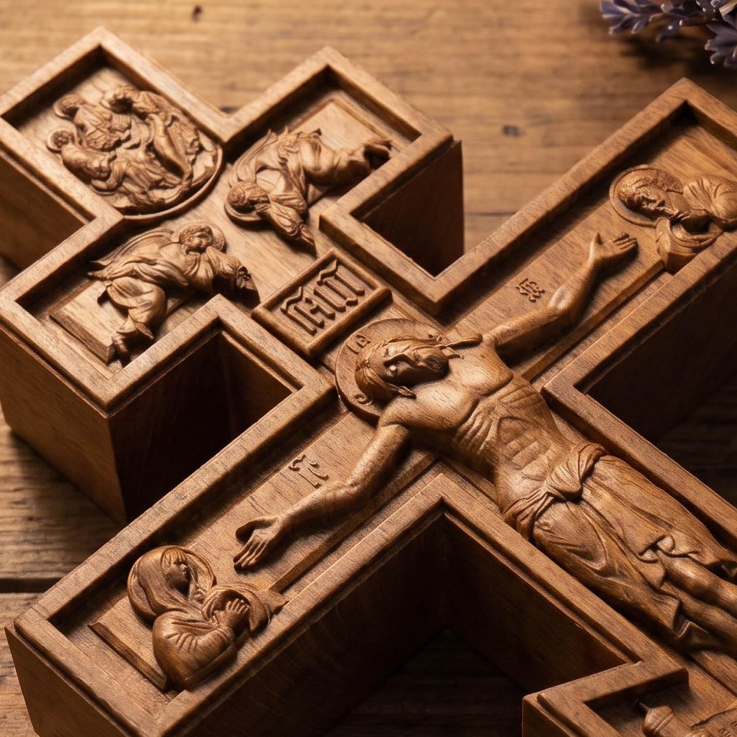 Hand Carved Cross No 1 | Wood Byzantine Greek Christian Wall Art